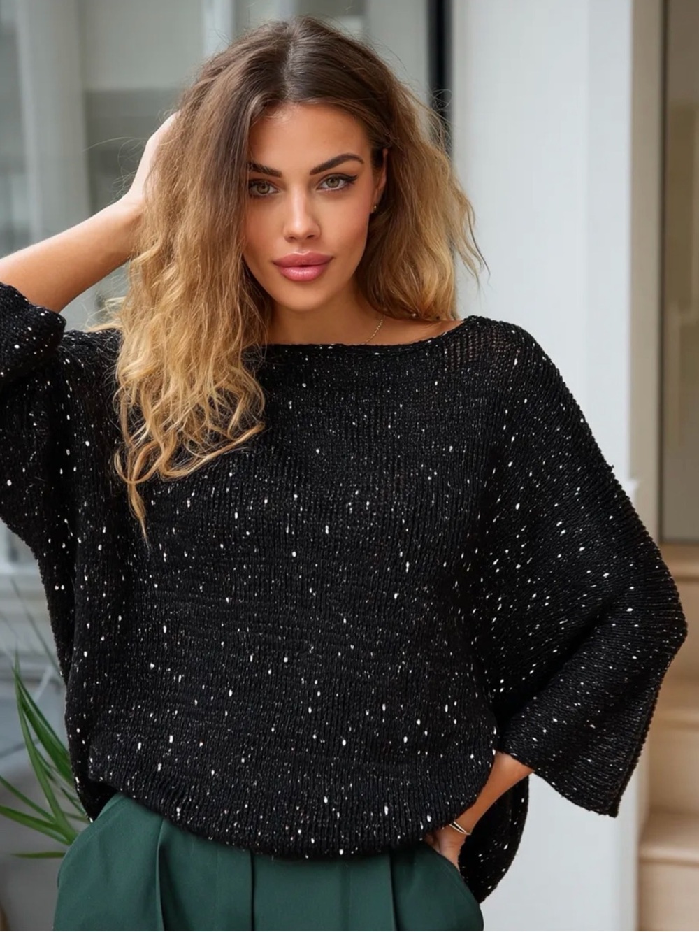 Black Speckled Knit Women's Sweater S